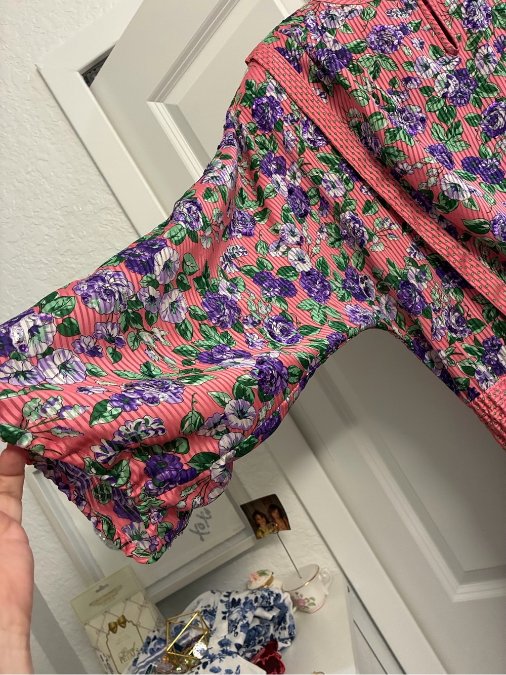 Floral Pink Midi Dress with Purple Bloom Print - Picture 7 of 10